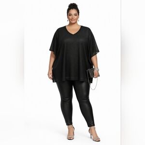 Fashion Bug 4X Black Shimmer Knit Top Short Sleeve Loose Fit Sparkle Blouse